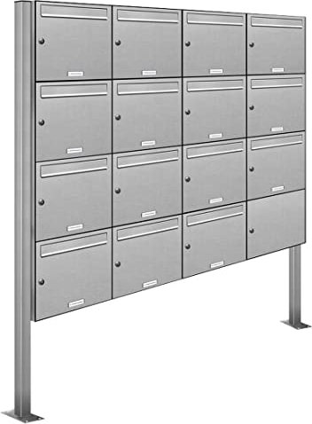 AL Briefkastensysteme 15er Standbriefkasten Standbriefkasten in Edelstahl 15 Fach DIN A4 wetterfest Premium Briefkastenanlage