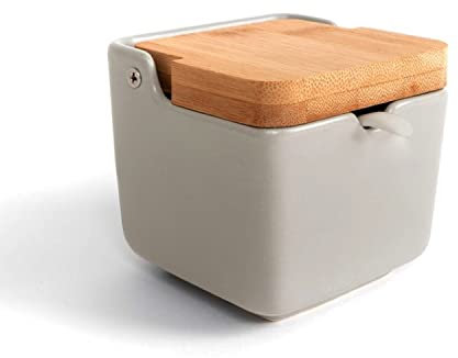 Dcasa Sucrier avec couvercle en bambou naturel avec cuillère