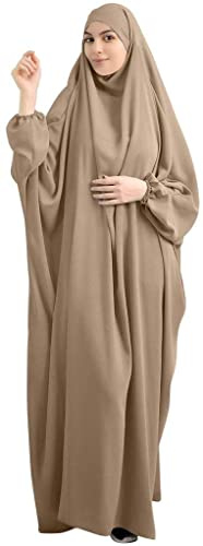 YOVALO Frauen Elegant Muslim Hijab Kleidung Islam Dubai Abaya Gebetskleid Einfarbig Lose Einteilige Gebetskleid Volle Abdeckung Muslimische Mode Fledermausärmel Jilbab Hijab Robe Frauen Kleid