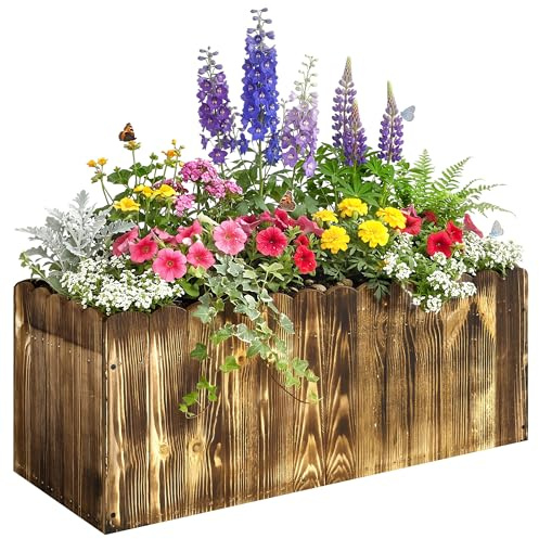 Outsunny Hochbeet Pflanzkasten Kräuterbeet Pflanzbeet Gemüse Blumenbeet Blumenkasten Tannenholz 80 x 33 x 30 cm