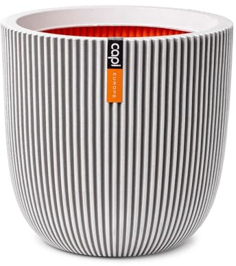 Capi Europe - Topf Kugel Groove NL - 35x34 - Elfenbein - Blumentopf für den Innen- und Außeneinsatz - Übertopf - Pflanztopf - Pflanzgefäß - Kunststoff - KGVI932