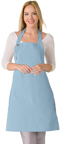 TOSHE Grembiule da cucina in cotone resistente alle gocce d'acqua, con grembiuli regolabili, da donna, con tasche, 10 opzioni di colore, grembiule da cucina azzurro (azzurro)