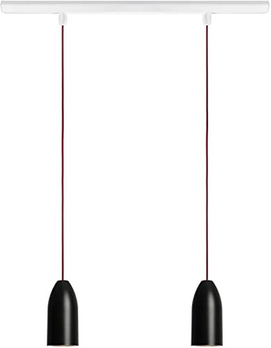 Buchenbusch urban design Pendellampe schwarz (33 Kabelfarben) 2 Schirme kleiner Esstisch Wohn- Essbereich Textilkabel hängend Deckenschiene höhenverstellbar inkl. LED handgefertigt black edition