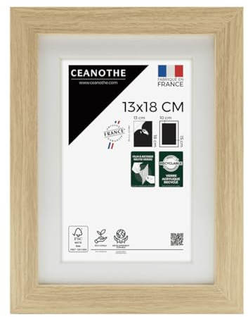 Ceanothe Cadre Photo 13x18 cm en Bois FSC Bois Naturel Passe-partout 10x15 cm - Convient au A6 et Carte Postale Design Effet Caisse Collection MILAN Verre acrylique Incassable Fabriqué en France