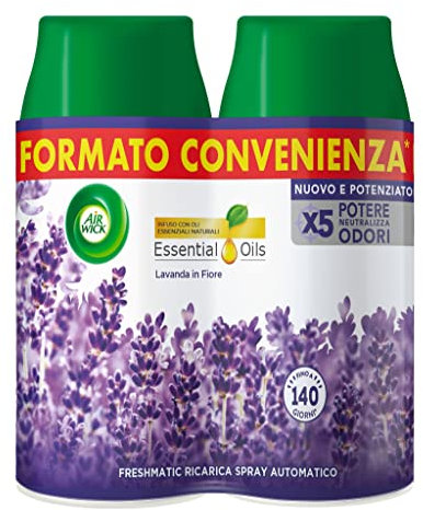 Airwick Freshmatic Profumatore per Ambienti, 2 Ricariche Spray Automatico, Fragranza Lavanda in Fiore, Profumo da 250 ml