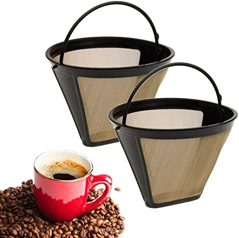 Lot de 2 filtres à café dorés de rechange réutilisables et permanents #4 compatibles avec la cafetière Cuisinart