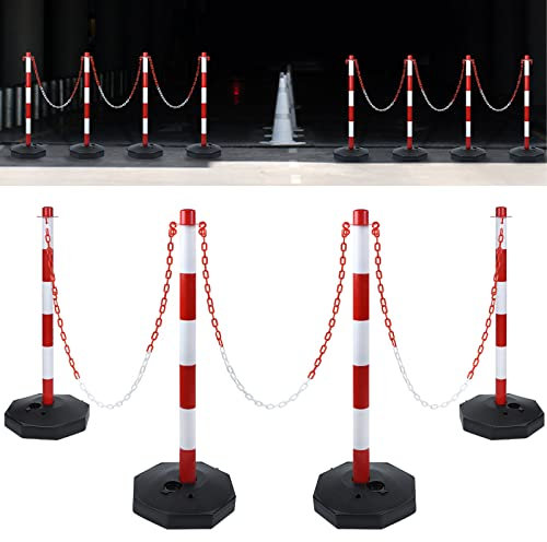 ACXIN Lot de 4 chaînes de signalisation en plastique rouge et blanc - 6 mm d'épaisseur - Chaîne de signalisation pour barrières dans les allées - 4 poteaux avec chaîne de barrière