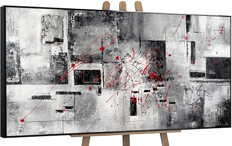 YS-Art XXL Abstrakt Acrylbild auf Leinwand Courage schwarz weiß grau rot