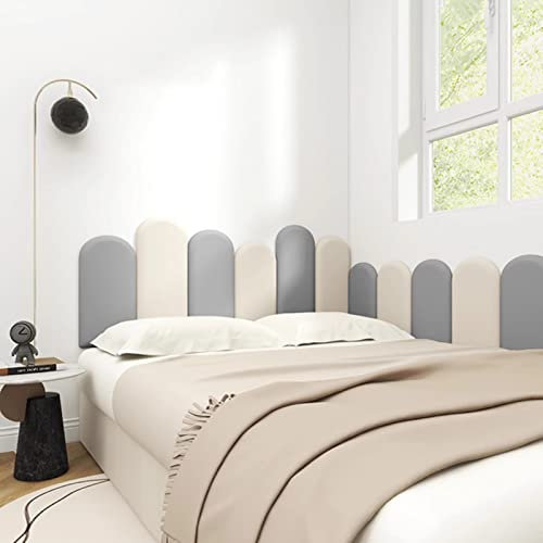 XILYZMO Bett Kopfteil Wandpolster, Abnehmbar Spielzimmer Schutzplatte, 3D Selbstklebend 3,5cm Wandaufkleber, PU Anti-Kollision Weich Kopfteil(Grau,180x45cm)