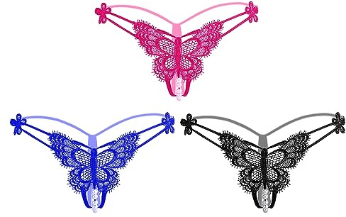 FakeFace 3er Set Damen Slip String Tanga Sexy Dessous mit Perlen, Ouvert-Slip Erotisch String Unterhose Dessous, Erotische Wäsche Damen, Sexy Unterwäsche Panties für Frauen