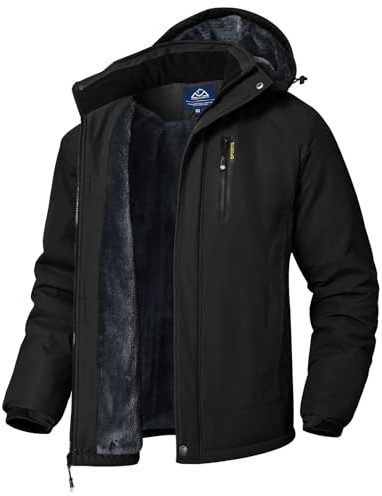 YSENTO Mens Waterproof Winter Jackets Outdoor Warm Fleece Jacket Windproof Coats with Detachable Hood(Black,M)
