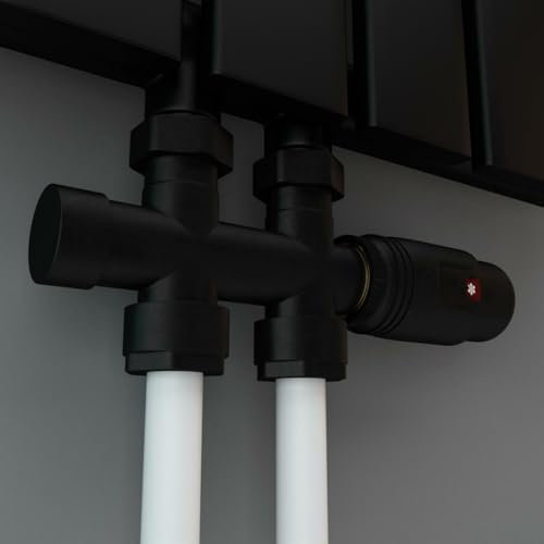 Thermostatisches Heizkörperventil, Messing Thermostat-Heizkörperventil, Heizkörper-Blockventile, Badezimmer-Heizkörperventil, beheizter Handtuchhalter, schwarz