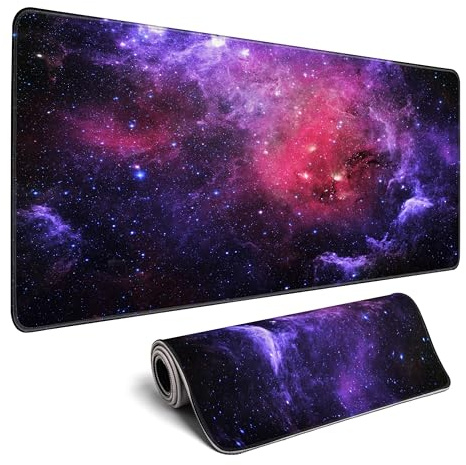 MiaVibte Galaxy Gaming Mouse Pad Red,Purple Nebula Extended Large Desk Pad Mouse Mat with Stitched Edges Mousepad and Long Non-Slip Rubber Base Mice Pad for Computer Laptop Gamers, 31.5x11.8 Inch