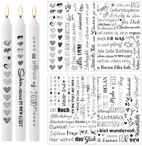 Hongma Kerzentatoo 4PCS Kerzen Tattoofolie Sprüche Glückslicht Kerzentattoos Glück Tattoo Folie Kerzentatoofolie Tatoo Kerzenfolien Tatoofolie Kerzenaufkleber