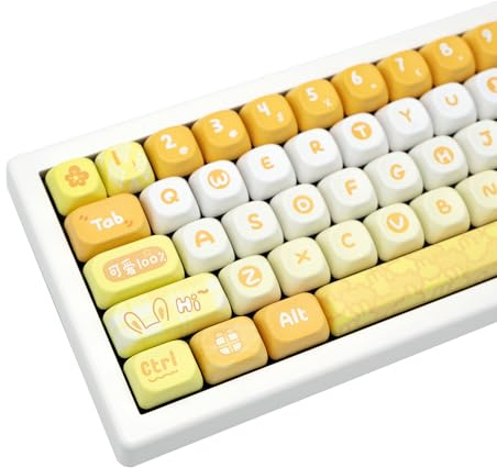GEKUCAP Cute Bunny Keycap Set, 134 Key PBT Keycaps, MOA Profile Kawaii Custom Keycaps for Mechanical Keyboard, Compatible with ANSI Layout 60%, 65%, 75%（Yellow）