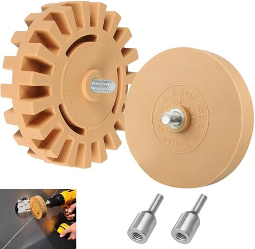 Rueda para Borrar Calcomanías Borrador de Láminas Disco de Caucho de Coche con Adaptador de Taladro para Retirar Quita Pegamento Adhesivo y Pegatinas (100 mm + 88 mm)
