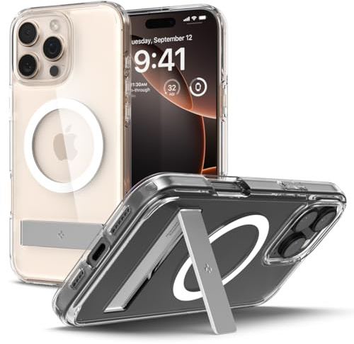 Spigen Ultra Hybrid S MagFit Case for iPhone 16 Pro [Built-in Kickstand] [MagSafe Compatible] - Crystal Clear