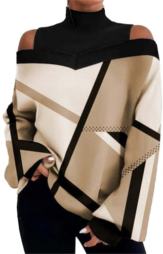 Cocila Pullover Große Größen Hochgeschlossenes, Trägerloses, Langärmliges T-Shirt-Oberteil für Damen Mit Blumenmuster Camouflage Blusen Musselin Bluse Oversize Shirts Sommer Sexy