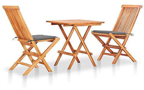 BUKSCYJS GartenmöBel Set,3-TLG. Bistroset mit Grauen Kissen Massivholz Teak FüR Garten, Terrasse, AußEnbereich, Balkon