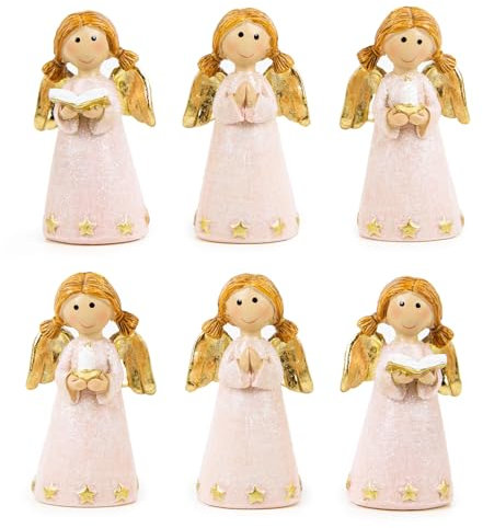 Logbuch-Verlag 6 piccoli angeli custodi di rosa con candela, libro di preghiera, statuetta angelica, per comunione, cresima, 6,5 cm
