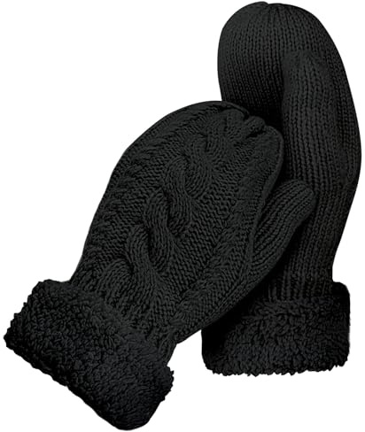 Kiiwah Gants Hiver en Tricot Femme, Super Epais Chaud Doublés en Laine Mitaines Outdoor Sport Gants à Doigts Complets pour Cadeau Anniversaire Noël Parfait Dames Filles(Noir)