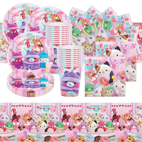 Rosa Kinderpartygeschirr, Partygeschirr Inklusive Teller, Tassen, Tissue , Tischdecke Insgesamt 61 Stück, Geeignet Für 20 Kindergeburtstagspartys