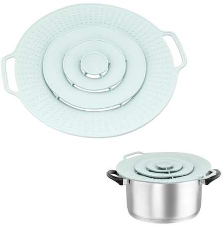 Topfdeckel Spill Stopper Deckel, 2PCS Überkochschutz und Spritzschutz aus Silikon, Pfannen Spritzschutz, für Töpfe und Pfannen Zwischen Ø15-25cm, Topfdeckel zum Schutz vor dem Überkochschutz (Grün)