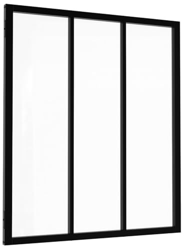 IDMarket - Verrière Atelier 3 vitrages, l. 93 x h. 108 cm | En métal noir et verre trempé