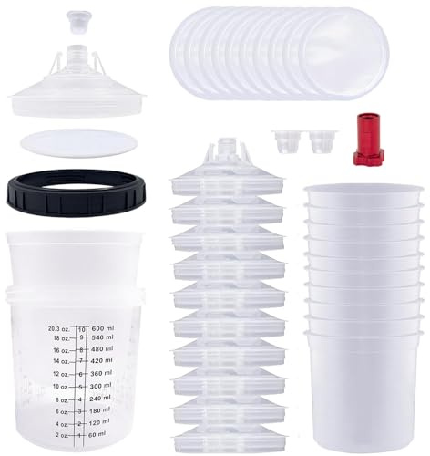 Hanured® Mätkoppsset, lackblandningskopp lock och linersystem med 10 koppinsatser, 10 lock med filter, 1 hård kopp med hållare, 2 kontakter, 1 adapter M16 (600 ml)