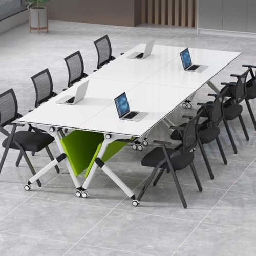 EAHKMETQ 4er-Pack Faltbare Konferenztische aus Holz mit abschließbarem mobilen modernen frei kombinierbaren Seminartisch mit abschließbaren Rollen, Stahlbasen, Laminatplatten für tragbare B