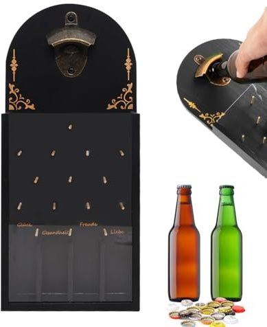 Flaschenöffner Holz, Flaschenöffner mit Auffangbehälter, Wandlustige Geschenke für Männer, Geschenke für Kollegen, Bieröffner für Küche, Bars, Restaurants (Schwarz)