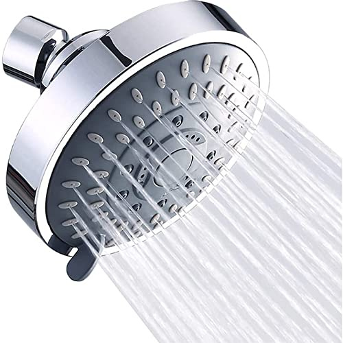 Alcachofa de ducha de lluvia cromada de alta presión con 5 ajustes de junta esférica giratoria de metal ajustable, experiencia de ducha mejorada incluso a bajo flujo de agua y presión