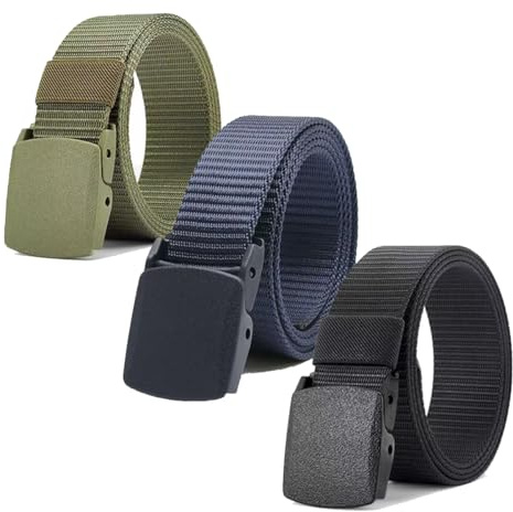 Cyancld Canvas Belt, 3PCS Unisex Nylon Canvas Adjustable Fabric Belt with Plastic Buckle for Men and Women