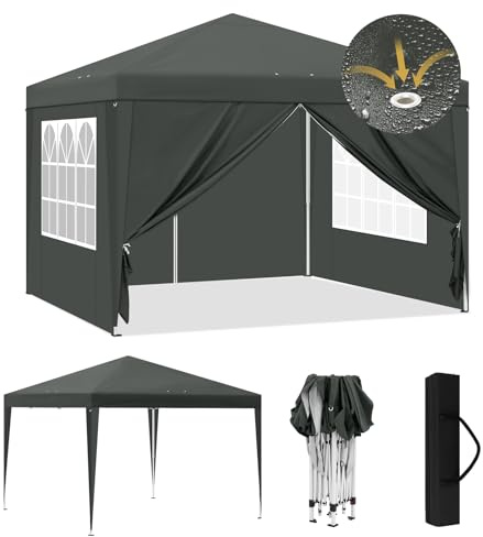 Laneetal Pavillon 3x3 m faltbar, Pop-Up Faltpavillon wasserfest Winterfest, Grillpavillon stabil, Gartenpavillon mit Seitenwänden Fenstern Tasche, für Camping Strand Garten, Anthrazit