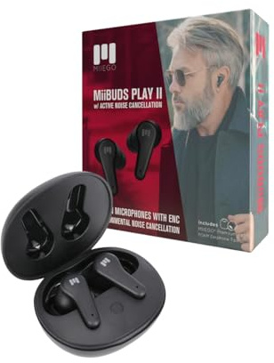 MIIEGO MiiBUDS Play II - Active Noise Cancelling In-Ear Kopfhörer - Kabellos & Wasserfest - LDAC Codec - Kristallklarer Sound - Black