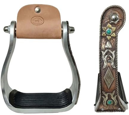 CHALLENGER Western 51251 Steigbügel aus Aluminium, Kupfer-Gravur, florales Türkis, Strass-Steigbügel