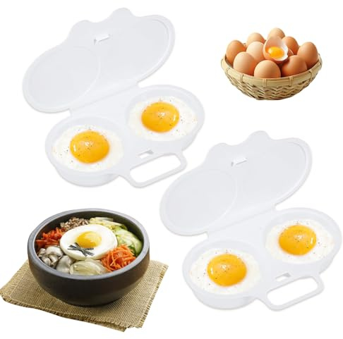 2 PCS Poached Egg Maker Microwave Reusable Microwave Egg Cooker with Lid Efficient Heating Design Double Cup Design Time-Saving and Fast for Home Kitchen Gadgets White