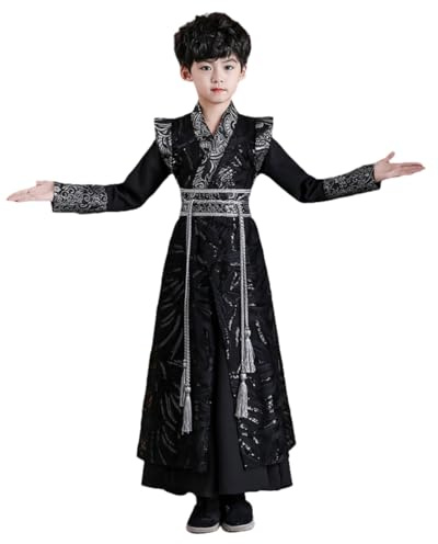 mulanfeng Traditional Chinese Hanfu for Kids, Long Sleeve Kung Fu Uniform for Boys, Sizes 110-170 (110(Height:105~115cm))
