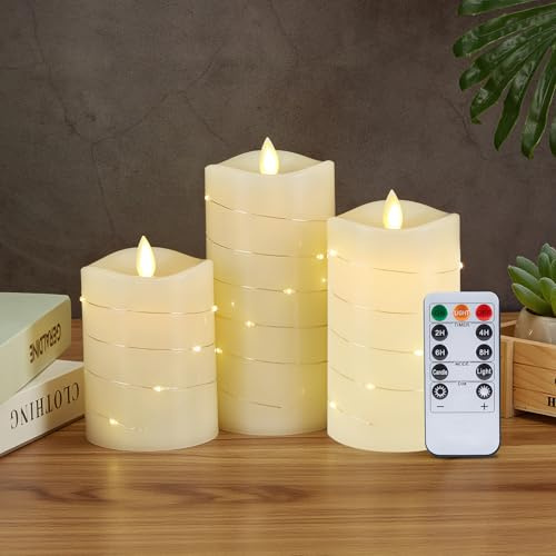 IMAGE Echte Wachs-Kerzen flammenlos mit Fernbedienung - Flackernde LED-Kerzen in 3 Größen (3x4/5/6) - 3D-Flammeffekt, Timer & Batteriebetrieb für Zuhause, Hochzeit, Party