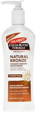 Cocoa Butter Body Lotion Natural Bronze Vitamin E - Gradual Tanning 24-Hour Moisturizer Maintains Tan Deep Hydration Skincare for All Skin Tones Dry Stretch Marks - 250ml