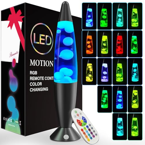 AONESY Lavalampe mit Farbwechsel Lavalampen LED mit Fernbedienung 40cm Lavalampen Weißes Wasser Weißes Wachs Lavalampe Nachtlicht Geschenk für Weihnachten Geburtstag Schwarze Flasche