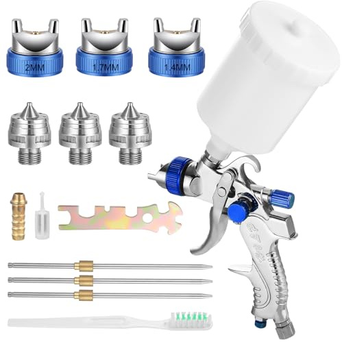 Verniciare a Spruzzo HVLP, Pistole a spruzzo per verniciare, Pistola a spruzzo ad alta atomizzazione con Serbatoio per Vernice da 600ml, 3 ugelli 1,4mm 1,7mm 2,0mm, Pistola a spruzzo ad Aria a gravità