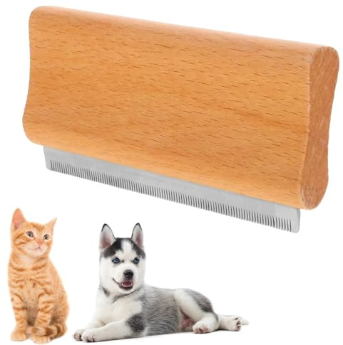 DEEUCHIS Wooden Deshedding Brush for Dogs, Cats & Horses, Deshedding Grooming Tool Curry Comb Pet Hair Removal Tool, Deshedding Dog Brush Combs for All Hair Types, 4.33 Inch