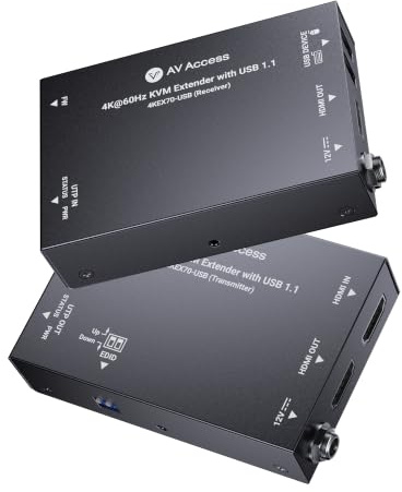 AV Access 4K HDMI & USB KVM Extender Over Cat6/6A/7 Upto 230ft, HDR10, HDCP 2.3, USB 1.1, Bi-Directional PoC, EDID Switch, Ultra-Slim Transmitter/Receiver for Retail & Control Systems (4KEX70-USB) | HDCP 2.3, 2 x USB 1.1, dubbelriktad PoC, EDID-switch, HDIM-loop-Out för detaljhandel och styrsystem (4KEX70-USB)