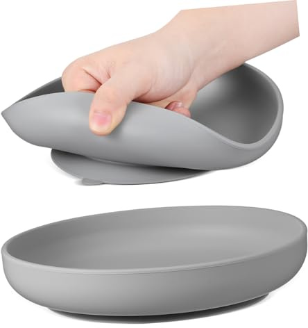 Gogogmee 2 Pièces Assiette Anti-déversement avec Ventouse Silicone pour Personnes Âgées et Handicapées Plate Stable et Facile à Nettoyer de Assiettes Gris Foncé Adaptées à Auto-alimentation