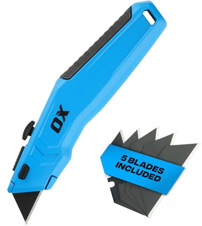 OX Pro Retractable Utility Knife & 5xSK5 Blades, Metal Body | Metal Trade Box Cutter for Heavy Cutting – Quick-Change Double-Sided Blades, Ergonomic Grip for Site & DIY Use