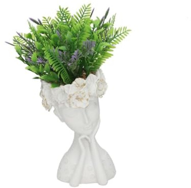 Decorative Vase with Face Design, Modern Plant Pot, 21.5 x 18 x 30 cm, White