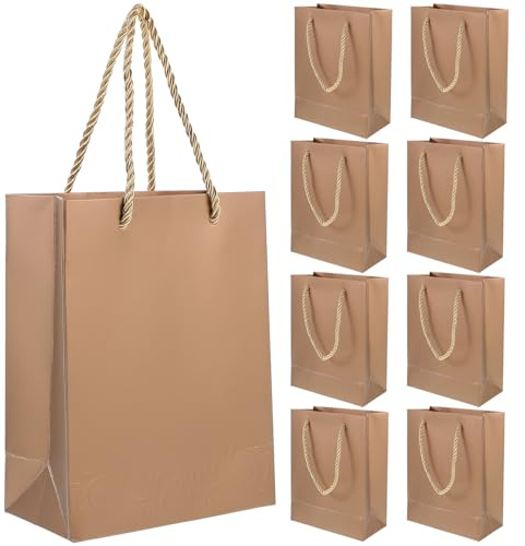 HONITANO 10 Stück Goldene Geschenktüten mit Henkel Mittelgroße Party taschen Faltbare Geschenkbeutel für Kindergeburtstag Nachhaltige Papiertragetaschen mit Praktischem Griff