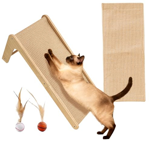 Rascador de sisal para gatos, almohadilla para rascar en forma de L de 105°, tabla de rascar de 68 cm de alto para gatos de interior, protector de muebles de pared para todos los gatos que se acuestan
