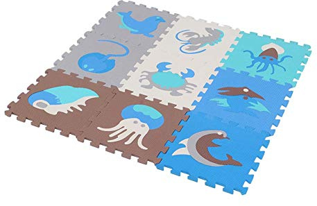 Qcwwy Alfombra De Juego No Tóxica para Niños, Azulejos De Rompecabezas Entrelazados con Patrón De Animales Marinos De Espuma Eva, Tapete Grueso para Bebés para Ejercicios De Juego, Ideal para Bebés